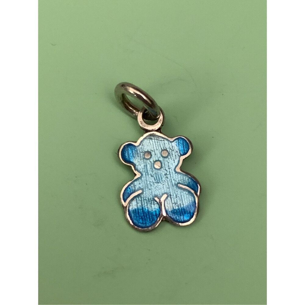 .925 Blue Vintage Teddy Bear Sterling Silver Jewelry Charm #bear #baby gift